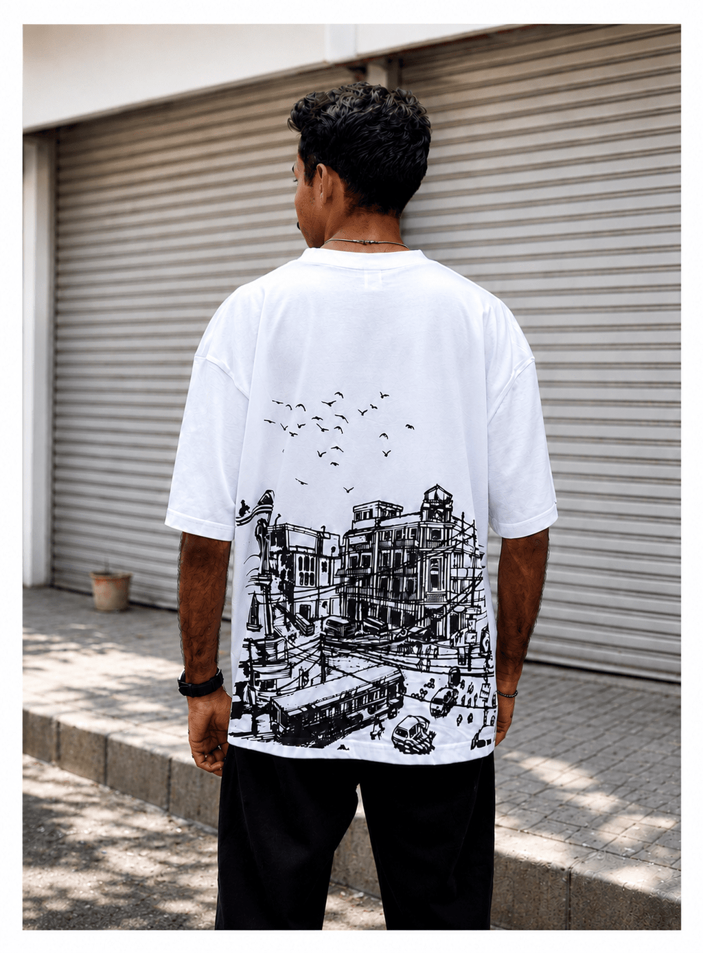 Skribi KARACHEE graphic tee front - Karachee city name chest print, drop shoulder, Drop 01