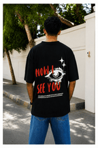 Skribi NOW I SEE YOU graphic tee front - eye graphic chest print, drop shoulder, Drop 01