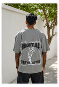 Skribi MENTAL DESTRUCTION graphic tee front - skeleton hand rose barbed wire print, drop shoulder, Drop 01