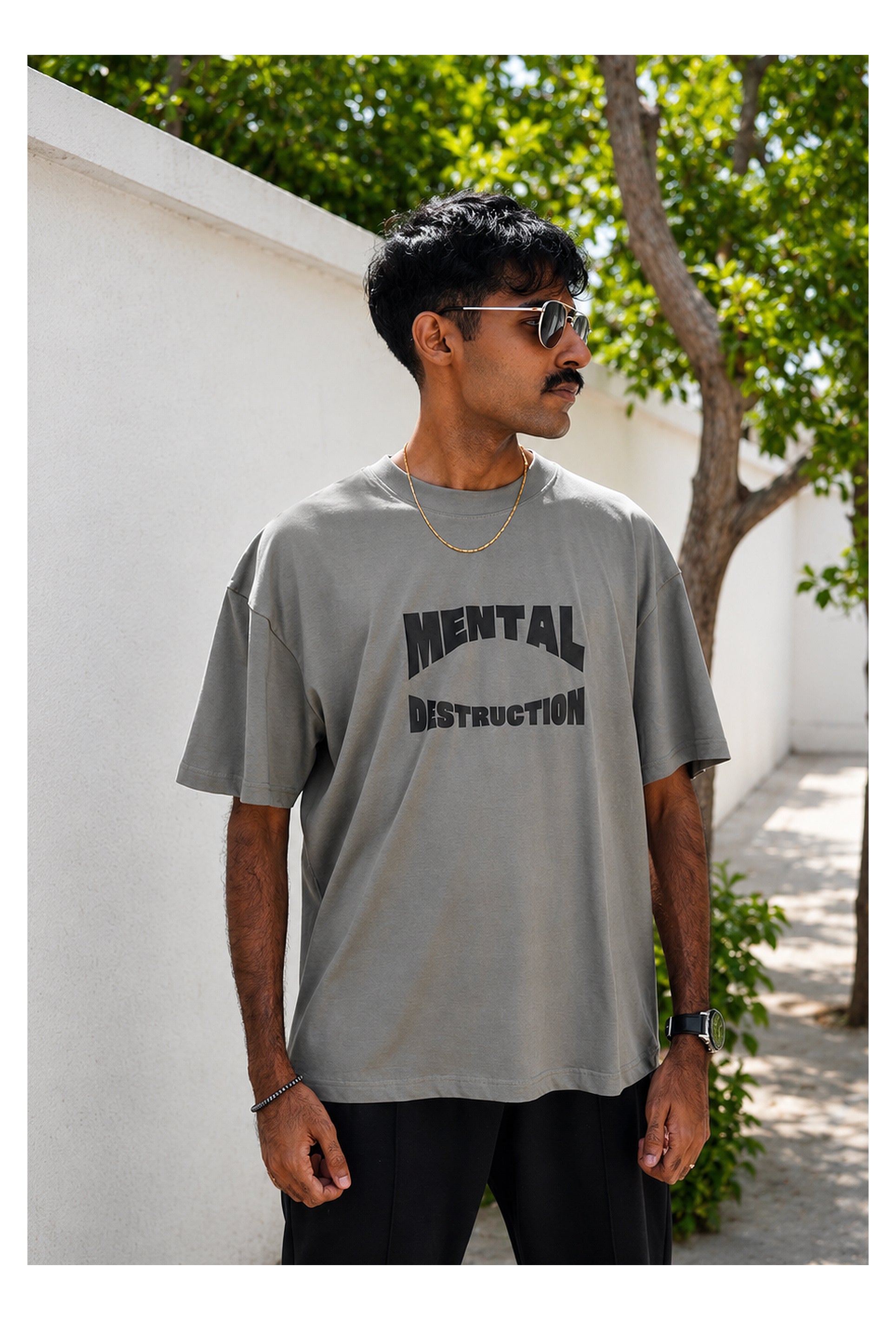 Skribi MENTAL DESTRUCTION graphic tee back - full back graphic, 170 GSM drop shoulder cotton, Drop 01
