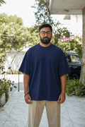 Skribi blank tee navy front - heavyweight oversized drop shoulder cotton, The Blanks