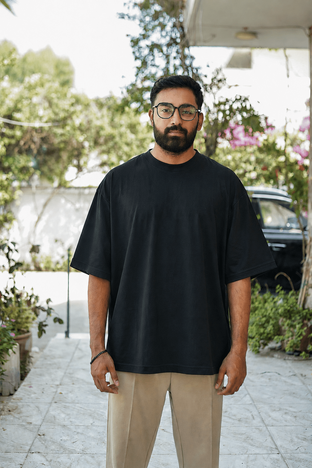 Skribi blank tee black front - heavyweight oversized drop shoulder cotton, The Blanks