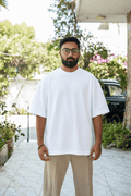 Skribi blank tee white front - heavyweight oversized drop shoulder cotton, The Blanks