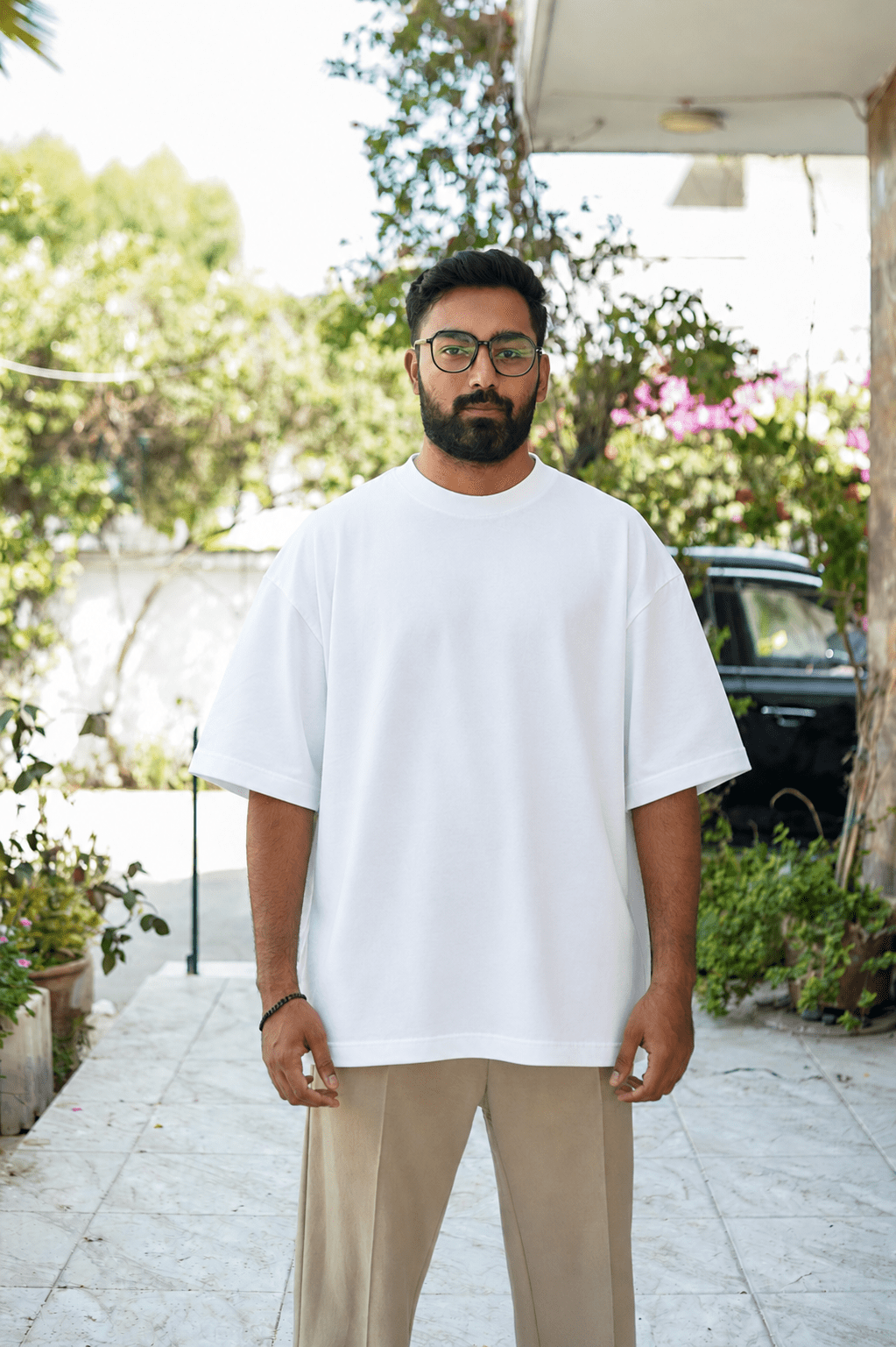 Skribi blank tee white front - heavyweight oversized drop shoulder cotton, The Blanks